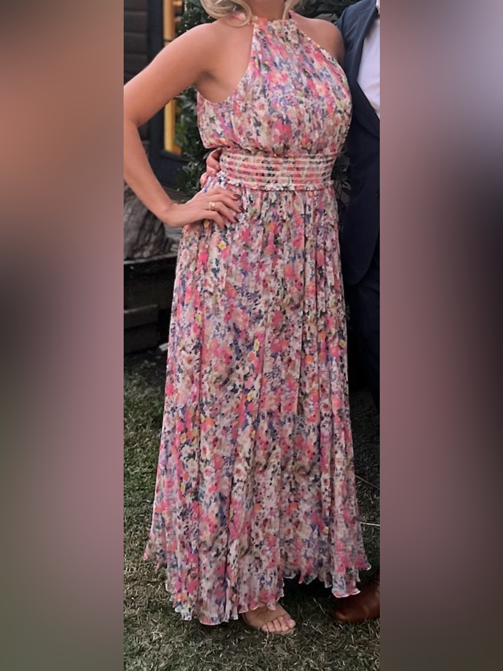 Floral Halter Maxi Dress in Pink Rococo Sand